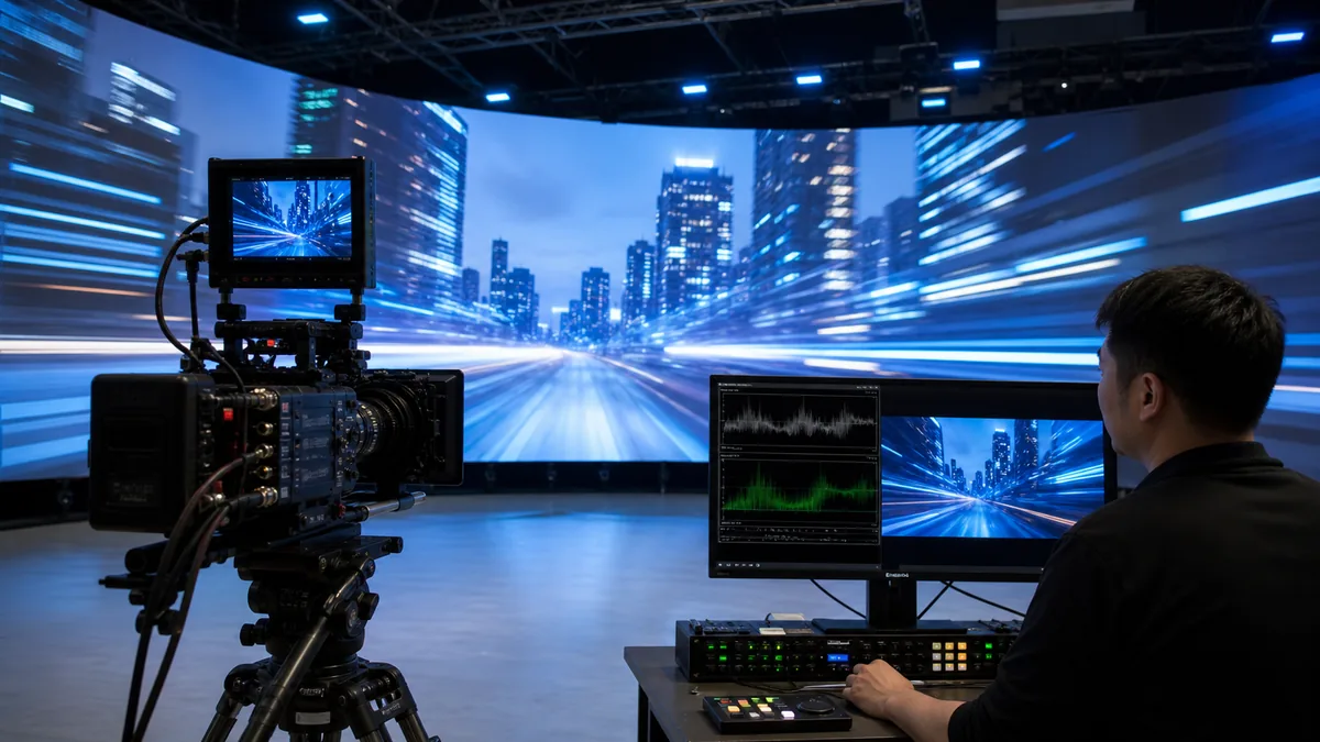 กล้องกำลังบันทึกจอ LED Immersive เพื่อทดสอบ Refresh Rate และ Flicker